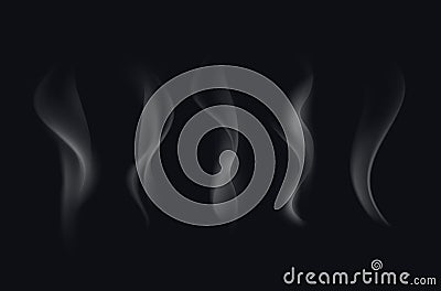 Vector Set of Realistic White Transparent Cigarette Smoke Waves Isolated Vector Illustration