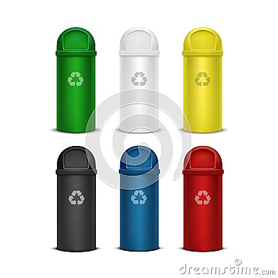 Vector Set of Recycle Bins for Trash and Garbage Vector Illustration