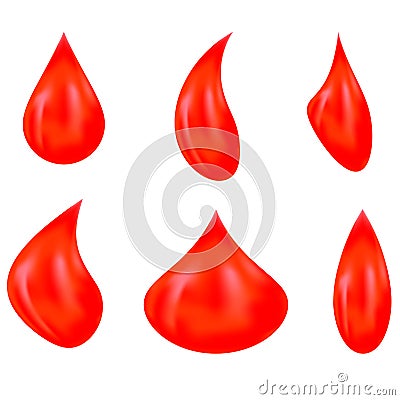 Vector Set of Red Blood Drops Isolated Vector Illustration