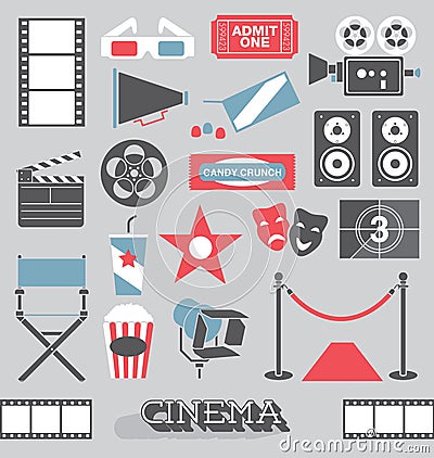 Vector Set: Retro Cinema Icons and Symbols Vector Illustration