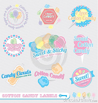 Vector Set: Retro Cotton Candy Labels Vector Illustration