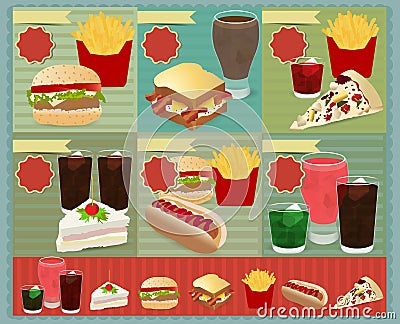 Vector Set of Retro fast food menu Vector Illustration