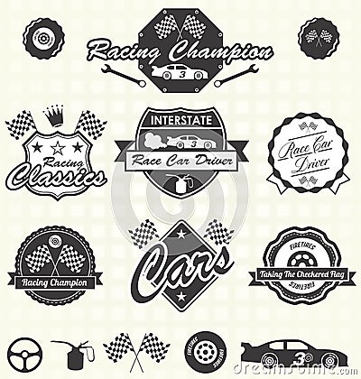 Vector Set: Retro Race Car Labels Vector Illustration