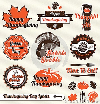 Vector Set: Retro Thanksgiving Labels Vector Illustration