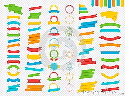 Vector set of ribbon, award and sunburst colorful flat style set Vector Illustration