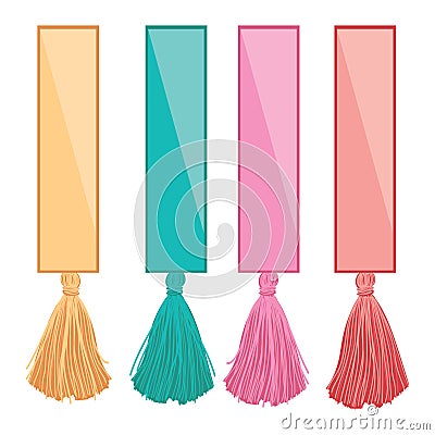 Vector Set of Ribbons With Colorful Decorative Tassels Elements. Great for handmade cards, invitations, wallpaper Vector Illustration