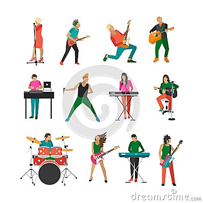 Vector set of rock musicians and singers. Vector Illustration