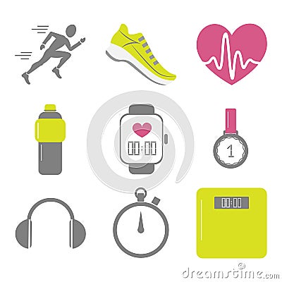 Vector set of running sport icons in flat style Stock Photo