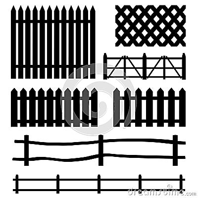 Vector set of rural fences silhouettes Vector Illustration