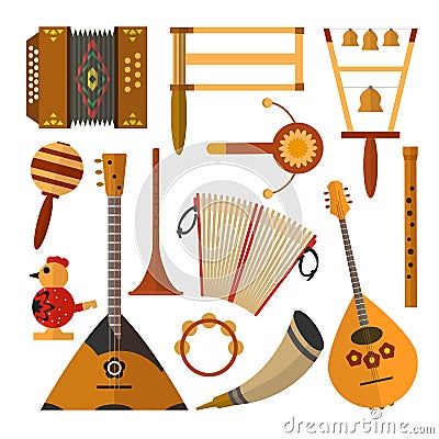 Vector set of Russian folk music instruments in flat style Vector Illustration