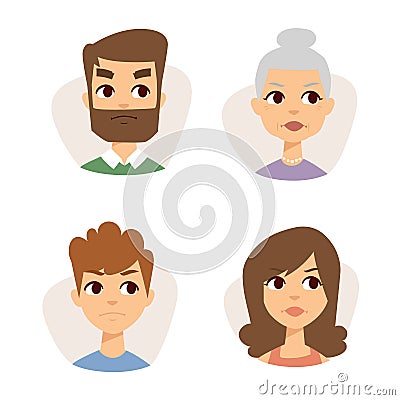 Vector set sad emoticons face of people fear shock surprise avatars characters illustration Vector Illustration