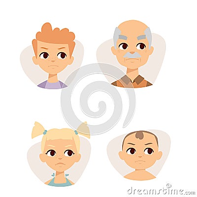 Vector set sad emoticons face of people fear shock surprise avatars characters illustration Vector Illustration