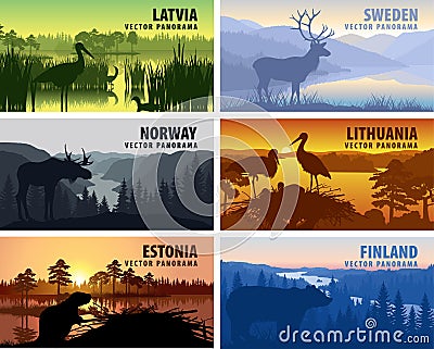 Vector set of Scandinavia and Baltic countries Vector Illustration