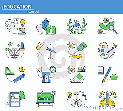 Vector set of School and college education icons in thin line style. Website UI and mobile web app icon. Outline design Vector Illustration