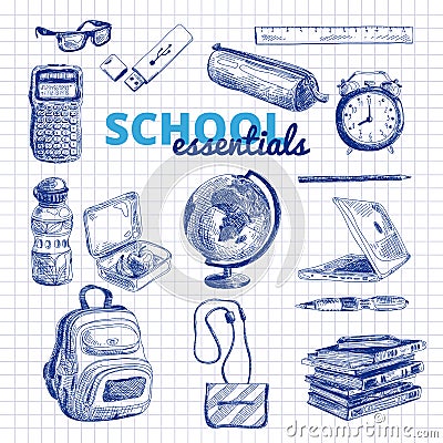 Vector set of school items Vector Illustration