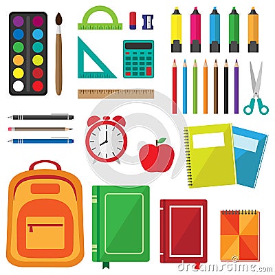 Vector set of school supplies Vector Illustration