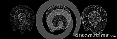Vector set sci-fi sphere with particles and lines with glitch effect. Concept network connection. Frame distorted figure. Abstract Vector Illustration