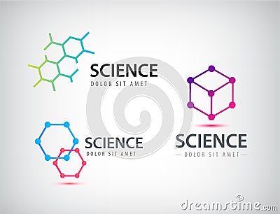 Vector set of science logos, biology, physics, chemistry logo Vector Illustration