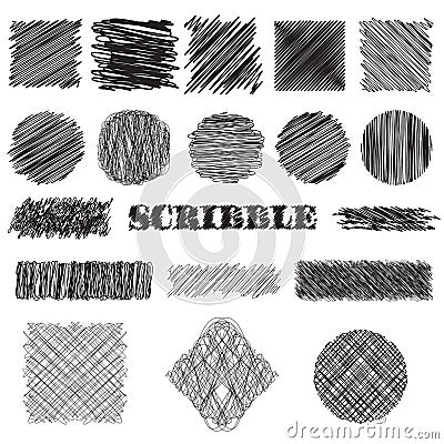 Vector set of scribble brushes. Collection of ink lines, set of hand drawn textures Vector Illustration