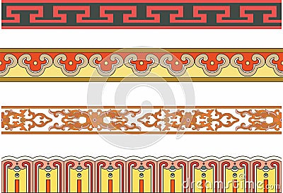 Vector set of seamless endless colored Chinese ornaments. Vector Illustration