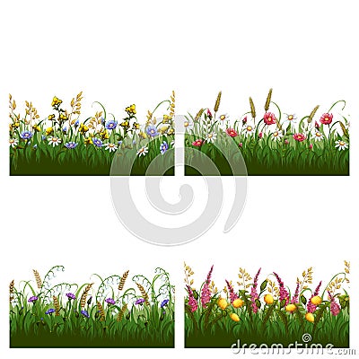 Vector set of seamless horizontal floral patterns Vector Illustration