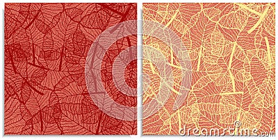 A vector set of a seamless pattern with sprigs of jungles leaves. Hand-drawn on sheet at the graphic style. Lines, compound path. Stock Photo