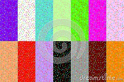 Vector Set of seamless patterns of donut glaze with many decorative sprinkles. Easy to change colors. Background design for banner Vector Illustration