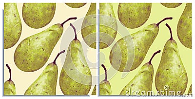 Vector set of seamless patterns with hand-drawn harvest juicy, delicious rich soft pears conference, with highlights, with a Stock Photo