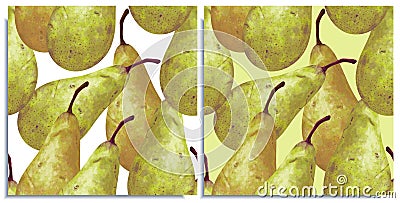 Vector set of seamless patterns with hand-drawn harvest juicy, delicious rich soft pears conference, with highlights, with a Stock Photo