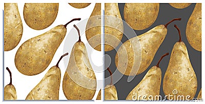 Vector set of seamless patterns with hand-drawn harvest juicy, delicious rich soft pears conference, with highlights, with a Stock Photo