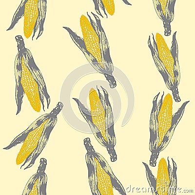 Vector set of seamless patterns with wonderful colorful corn, hand-drawn in graphic and real-style at the same time Vector Illustration