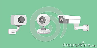 Vector set security camera. CCTV cartoon illustration. Safety and watching. Vector Illustration