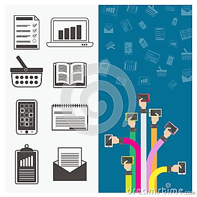 Vector set Send e-mail phone book, computer graphics symbol hand Vector Illustration