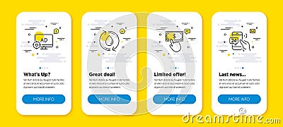 Vector set of Seo adblock, Refill water and Payment click line icons set. Vector Vector Illustration
