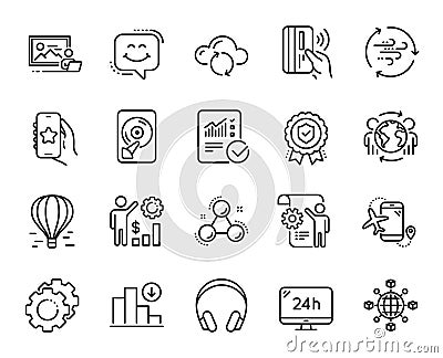 Vector set of Settings gears, Settings blueprint and Headphones line icons set. Vector Vector Illustration