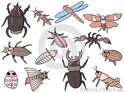 Vector set several cute insect illustration Vector Illustration