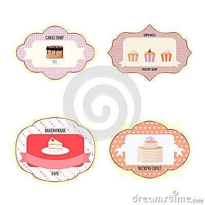 Vector set of shapes, banners with cakes various design elements. Vector Illustration