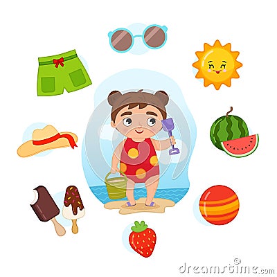 Vector Set signs of Summer. Vector Illustration