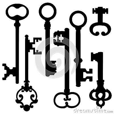 Vector Set of Silhouette Antique Keys Vector Illustration