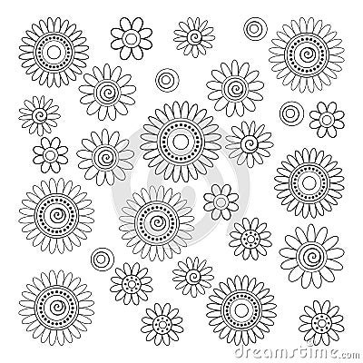 Vector Set of Simple Decorative Flowers Vector Illustration