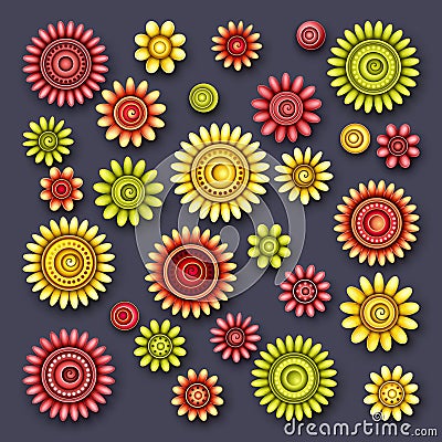 Vector Set of Simple Decorative Flowers Vector Illustration