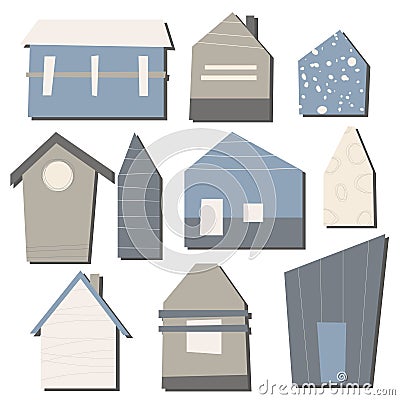 Vector set of simple geometric houses. Vector Illustration