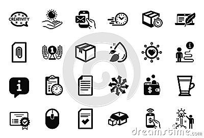 Vector Set of simple icons related to Computer mouse, Packing boxes and Parcel. Vector Vector Illustration