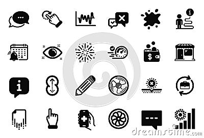 Vector Set of simple icons related to Stock analysis, Click hand and Notification calendar. Vector Vector Illustration