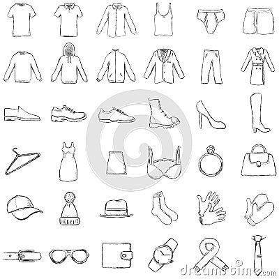 Vector Set of Sketch Clothes Icons Vector Illustration