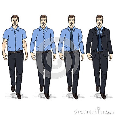 Vector Set of Sketch Men Models. Business Dress Code Stock Photo