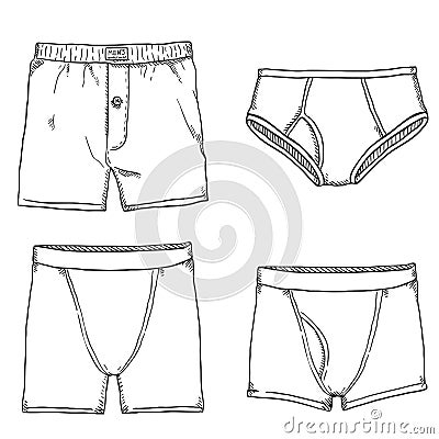 Vector Set of Sketch Mens Pants. Male Underwear Vector Illustration
