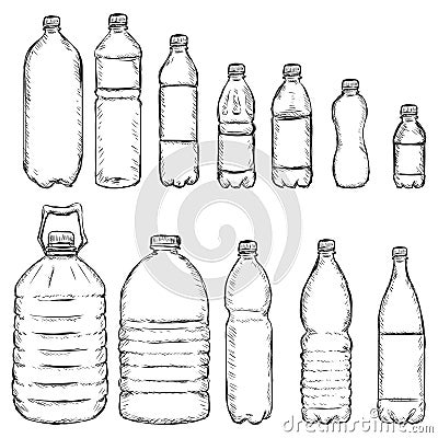 Vector Set of Sketch Plastic Bottles Vector Illustration