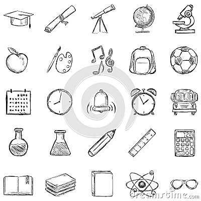 Vector Set of 25 Sketch School Icons Vector Illustration