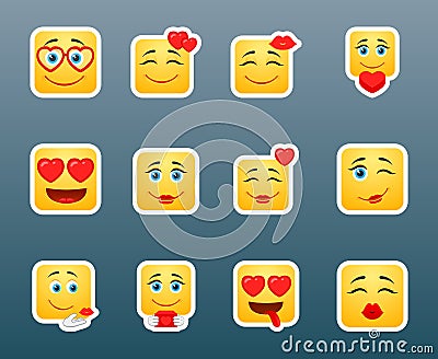 Vector set smile love stickers Vector Illustration